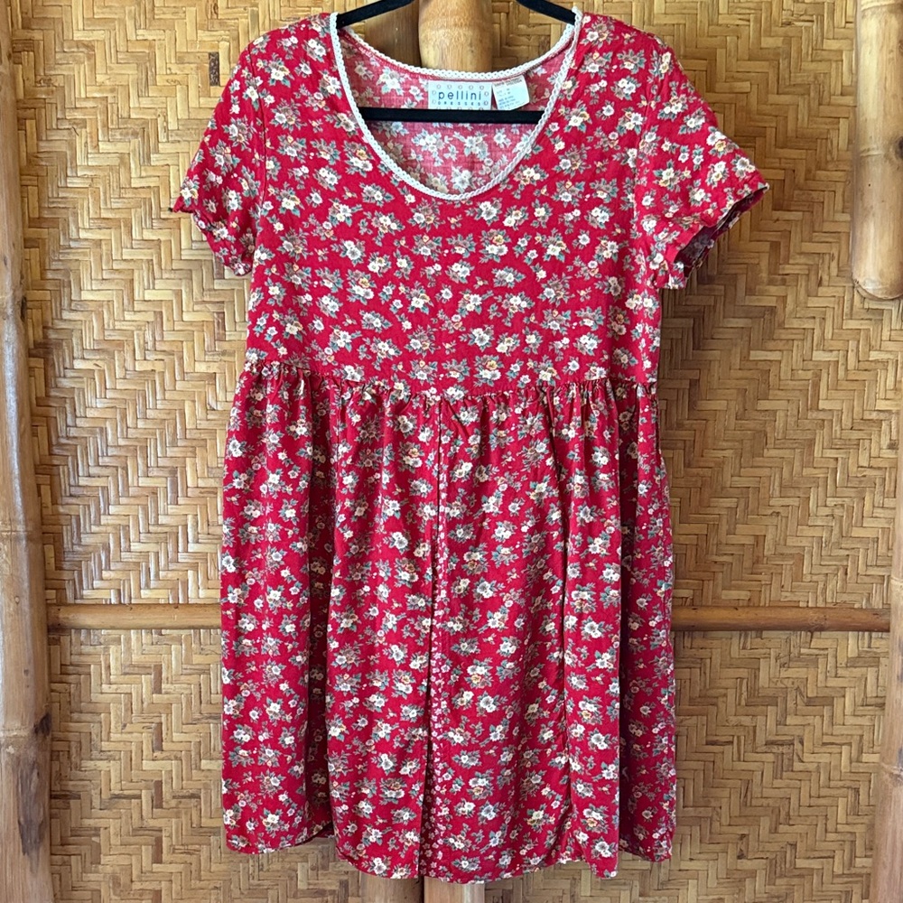 Vintage Red Floral baby doll Dress medium